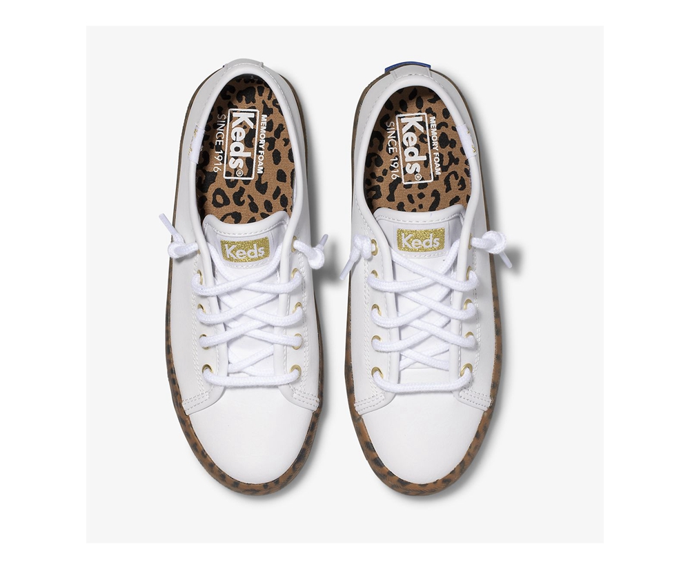 Kids Keds Sneakers - Kickstart Leopard Foxing - White - 9873-WYOFK